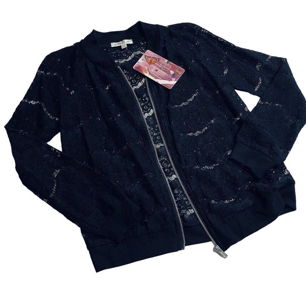 Love Fire Jacket Womens S/P Small Black Lace Long Sleeve Lightweight Full Zipper